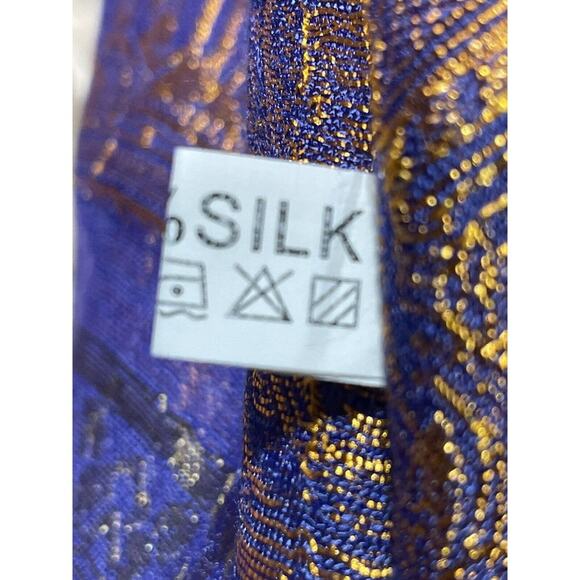 Pashina 100%‎ Silk Blue Scarf Shawl Blue Silver and Bronze Color 71 x 19 in - Picture 2 of 4